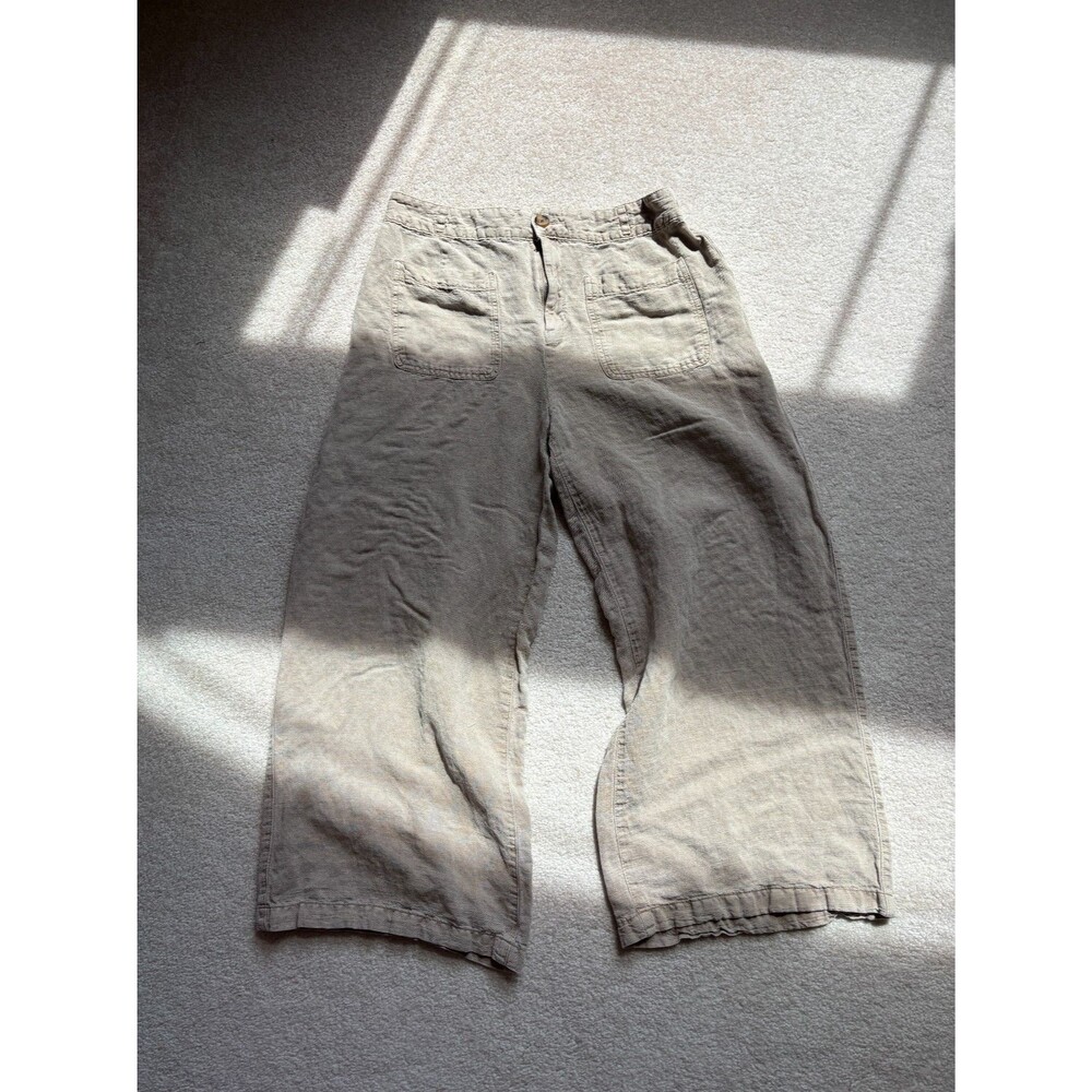 C&C California Linen Lyocell Wide Leg Pants Beige Neutral Coastal Boho Sz 8